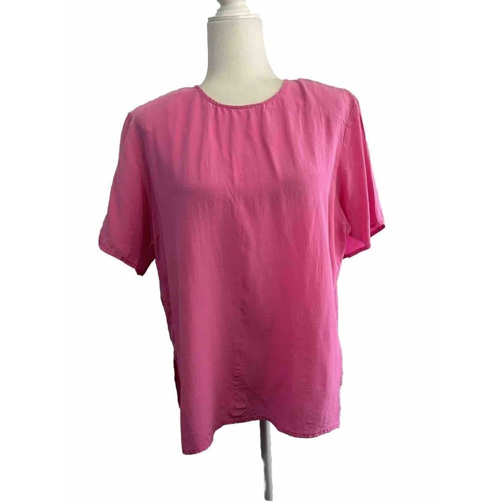 Diane Gilman Pink Silk Blouse Short Sleeve Vintage Women 1X barbie pink